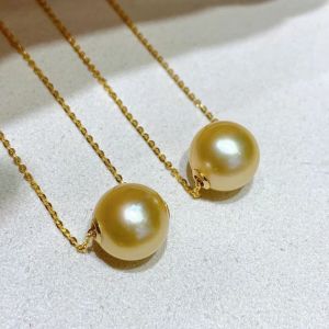 Montagne Jewelry South-Sea Gold Pearl Pendant 10-11mm Natural 18k Pure Gold Neckalce Elegant Design Fine Jewellry