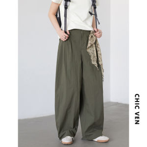 CHIC VEN Womens Pants Solid Loose High Waist Slim Wide Leg Trousers Casual Thin Female Sport Pant Spring Summer 20252026