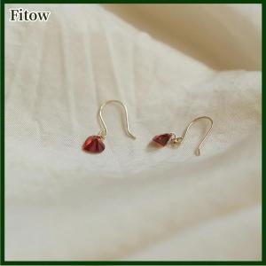 Fitow 1Pair Korean Style Exquisite Wine Red Zircon Love Heart Dangle Stud Earrings For Women Simple Fashion Ear Hook Party Jewelry