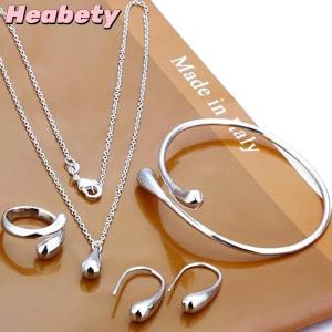 Heabety 4Pcs Fashion Teardrop Jewelry Set For Women Simple Ring Necklace Bracelet Earrings Set For Banquet Wedding Jewelry