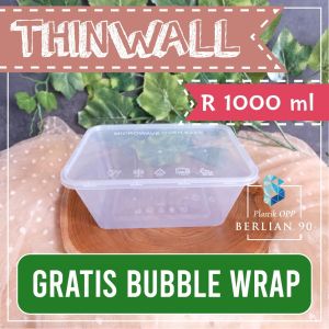 Thinwall 1000 ml isi 25 / Thinwall Persegi/ Kotak Makanan+ tutup / Kontrainer Makanan //KOTAK NASI/Wadah Plastik Box Dessert Kontainer 1000 ML