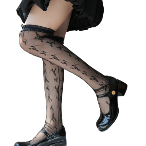 Womens Ruffle Lace Thigh High Stockings Nylon Stockings Sheer Silk Stockings Thin Over the Knee Socks Cosplay Stockings