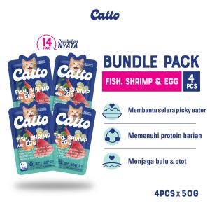 Catto Cat Food - Bundle Fish Shrimp and Egg Adult 50gr x 4 pcs | Natural Cat Food | Makanan Kucing Basah Dewasa Daging Natural