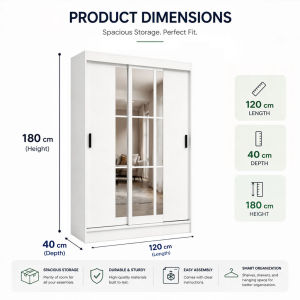 Minos Modern Wardrobe Storage Wardrobe Full Length Mirror Sliding Mirror Door Garment Cabinet Bedroom Furniture