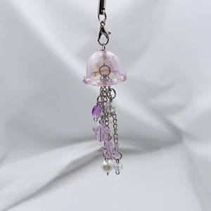 Unique Keychain Eye Catching Star Heart Charm Keychain Bag Pendant Phone Lanyard Purple Fringe Bead Phone Chain Keyring