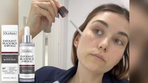 OceAura  Cairan Eksfoliasi Pencerah Beras Hitam   Ampul Pembersih dan Pengelupasan Wajah Essence Wajah Melembutkan Kulit