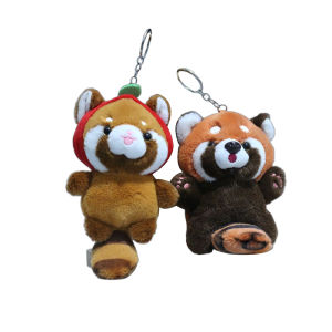 shiqinbaihuo Dễ thương phim hoạt hình mô phỏng gấu trúc đỏ đồ chơi sang trọng Mặt dây chuyền mềm nhồi búp bê Keychain Ba lô treo trang trí cho trẻ em Quà tặng