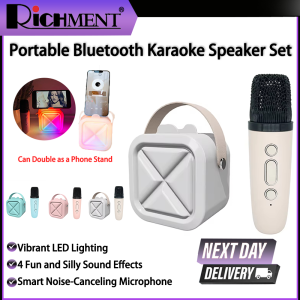RICHMENT Smart Bluetooth Speaker with Built-in Microphone for Singing Portable Outdoor Subwoofer for Home Atmosphere Desktop Karaoke Speaker with Immersive Sound