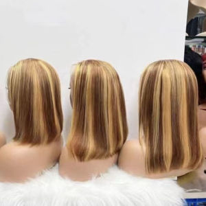 100% Human Hair Wig  13*4 Lace Frontal Wig Piano Color Human Hair BOB Headcover Straight Highlight P4/27 Colored Bob