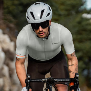 Santic Men Cycling Jersey UV Protection UPF50+ Breathable Reflective Short Sleeve Bicycle Bike Tops