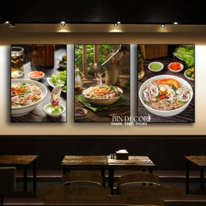 Tranh treo tường hủ tiếu mực 1 trang trí decor quán ăn có khung kèm đinh