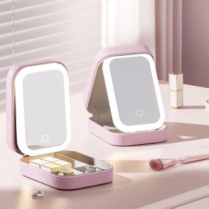 CORNER FASHION LED Lighted Makeup Mirror Portable PU Leather Cosmetic Case Beauty Kit Storage Professional