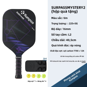 Vợt pickleball Kumpoo Surpass Mystery 2 (có kiểm tra NFC) mặt carbon T700 pro 16mm loại tấn công toàn diện