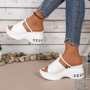 Popular Large-Size Platform Sandals For Women 2026 New Style Rhinestone Solid Color Roman Sandals Fashionable