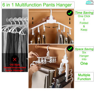 6 in 1 Multipurpose Magic Pants Hanger Space Saving One Click to Fold