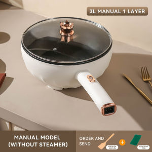 <𝙇𝒂𝙯𝑺𝙜𝑴𝙖𝒍𝙡> Electric Frying Pan 4L Big Capacity Smart Multifunctional Gear Adjustable Non-Stick frying pan With Steamer Cooking Pot