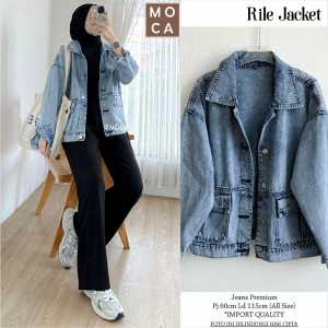 Jaket Jeans Rile wanita muslim Moca Best Seller Premium