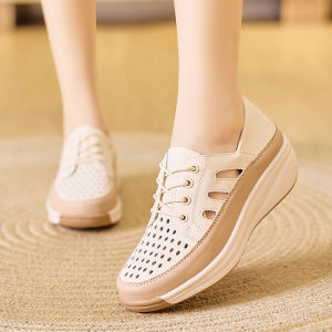 Plus Size Casual Cut-out Mom Shoes Summer Breathable Athletic Womens Shoes Trend Platform Sole Heightened Slippers Hole Shoes