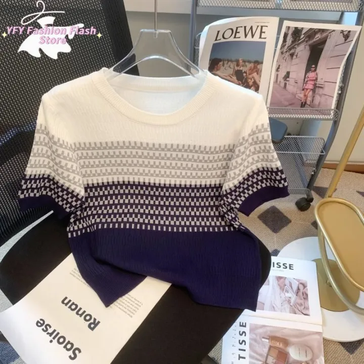 Ice%20Silk%20Top%20Women's%20Fashion%20Color%20Blocked%20Thin%20Knit%20Sweater%20for%20Commuting%20-%20Image%207