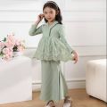 Baju Kurung Kebaya Budak Perempuan Raya 2025 Sage Green Nude Maroon. 