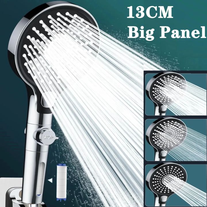 130mm Big Panel High Pressure Shower Head 3 Modes Spray Nozzle with ...