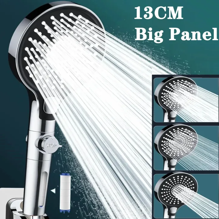 130mm Big Panel High Pressure Shower Head 3 Modes Spray Nozzle with ...