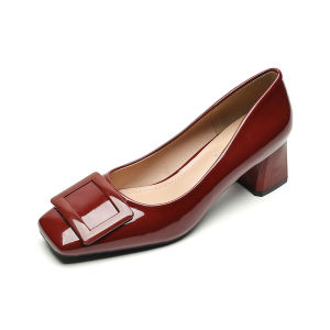 French Heels Womens Square Toe Slip-on Work Shoes Pumps Commuter Shoes