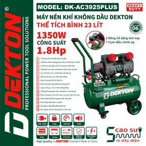 Máy nén khí không dầu Dekton DK-AC3925PLUS Công suất 1350W/1.8Hp Thể tích bình 23L Lên hơi nhanh