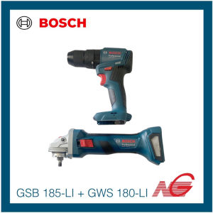 BOSCH บ๊อช ชุดเครื่องมือสำหรับช่างมืออาชีพ GSB 185-LI + GWS 180-LI + แบต GBA 18V 2.0Ah + GBA 18V 4.0Ah + GAL 18V-40 06019H90K3