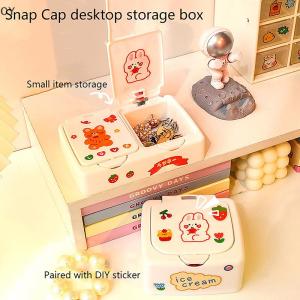 GY🌠🌠🌠 Kawaii Cartoon Desk Organizer Box Button Cosmetics Storage Box With Lid Mini Jewelry Organizer Cosmetics Makeup Container