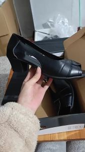 [Free Shipping] 2026 Summer Chunky Heel Peep-Toe Sandals For Women Soft Leather Hollow Back Mid-Heel Commuting Shoes For Mothers