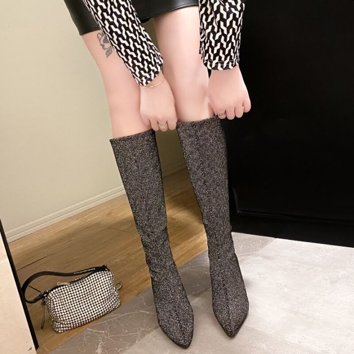 2022 Stretch Glitter Socks Boots Women Slim Leg Slip On Thin High