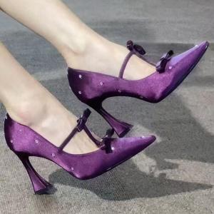 Free Shipping 2026 Hepburn-Style New High-Heeled Shoes Pointed-Toe Stiletto Heels Elegant And Stylish Purple WomenS Shoes