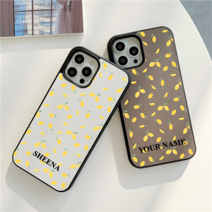 Custom Names Lemon Style PU Leather Case for iphone 14 13 15 16 17 Pro Max 14 15 16 Plus Case Luxury Brick Saffiano Vegan Cover