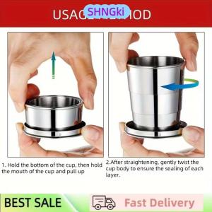SHNGki 250ml Stainless Steel Folding Cup Outdoor Travel Camping Portable Collapsible Water Cups With Keychain Retractable Teacups