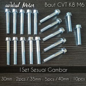 (1SET) BAUT BLOK MESIN HONDA KHARISMA KARBURATOR KUNCI T8 / BAUT BAK CVT MOTOR / BAUT KRENGKES