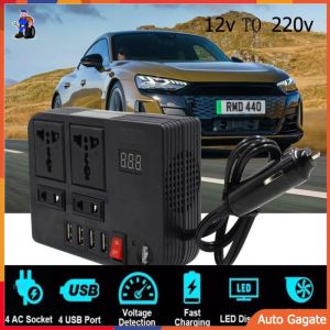 300W รถอินเวอร์เตอร์ DC 12V เป็น AC 220V Converter Outlet 4 USB Fast CHARGING Universal Outlet Power Adapter