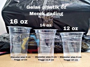 GELAS PLASTIK BENING GELAS OZ 12 14 DAN 16 OZ MEREK GADING ISI 50PCS