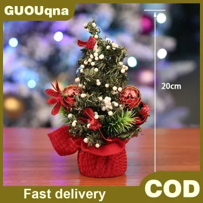 GUOUqna Cây thông Noel mini trang trí để bàn đồ trang trí giả bằng thông kèm nơ ruy-băng decor tiệc tại nhà