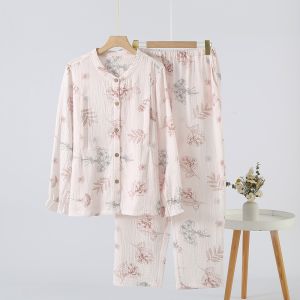 (SG Seller) Maternity Women Breastfeeding Nursing Pajamas Set Cotton Nursing Homewear Long Sleeve Top Pant SY30
