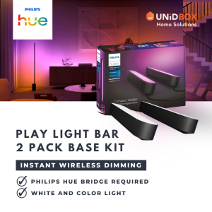 Philips Hue Play Light Bar Smart RGBW Ambient Light | 2-Pack Base Kit / 1-Pack Extension / Hue Bridge Bundle