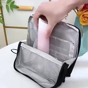 กระเป๋าเครื่องสำอาง Doresty กระเป๋าเครื่องสำอางผ้า Oxford ขนาดใหญ่เอนกประสงค์ พกพาสะดวก ความจุขนาดใหญ่ กันน้ำพร้อมช่องแบ่ง (สีเบจ)