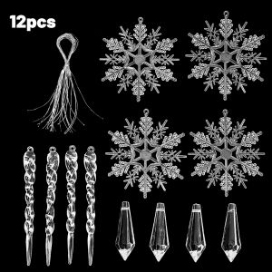 จี้ลายทางน้ำแข็งจำลองรูปเกล็ดหิมะทำจากอะคริลิกใสสำหรับเทศกาลคริสต์มาส10ชิ้น/เซ็ตเครื่องประดับต้นไม้คริสต์มาสแขวนตกแต่งคริสต์มาสน้ำแข็งเทียม