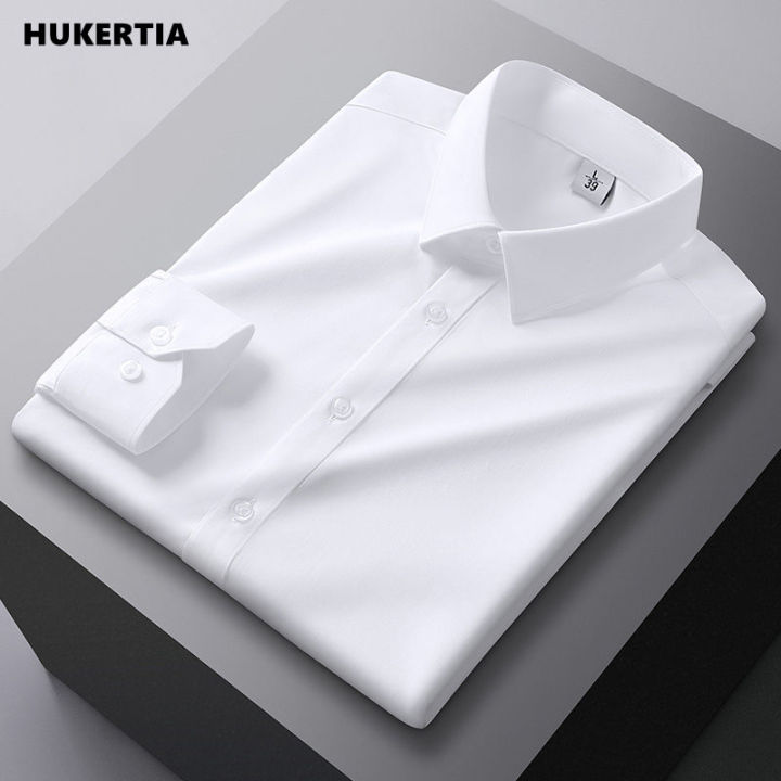 HUKERTIA Solid Color Classic Men's Dress Shirts Long Sleeves Flap ...