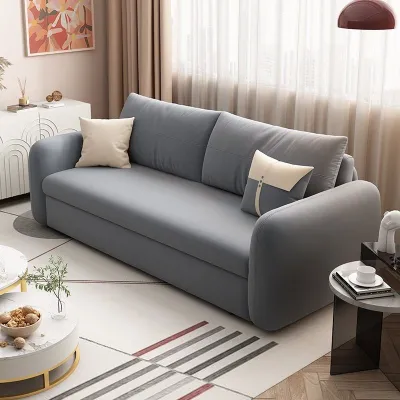 [CozyNest ]Sofa Bed Foldable Push-Pull Stretchable Multi-Functional Single Double Storage Cream Style