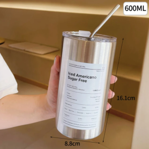 Ly Giữ Nhiệt Inox 304 Cao Cấp Không Gỉ Ly Cà Phê 600ML Tiện Lợi Có Nắp Dùng Trực Tiếp Hoặc Ống Hút