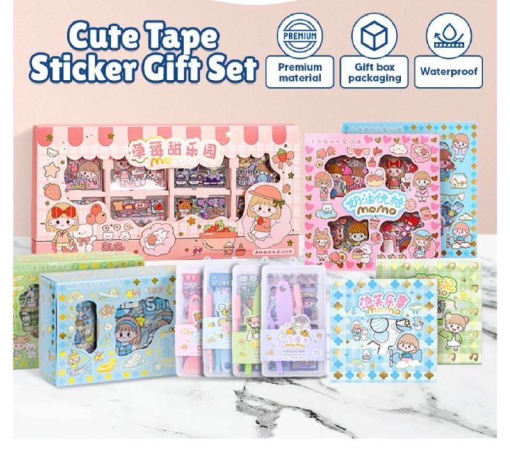 200 Pcs/Box Cute Girl Cartoon Stickers Washi Stickers Cute Sticker Transparent Water Bottle