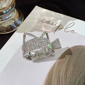 High Ponytail Claw Clip Fixed Clip Korean Female Hairpin Hair Clip Back Head Small Cat Ear Rhinestone Small Catch Clips Hair Pins Headdress for Women Hair Accessories