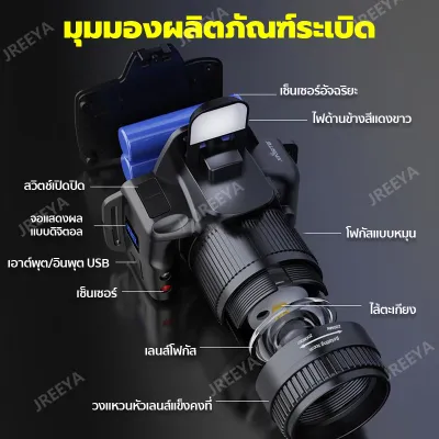 Rebirth-TH 999999999W ไฟฉายคาดหัวแรงสูง T998 ส่องไกล 50000 เมตร กันน้ำได้ ชาร์จมือถือได้ หน้าจอดิจิทัล
