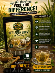 Dry Lemon Grass Tea Bags - 100% Pure Natural Rich in Antioxidants Supports Digestion Promotes Heart Health Natural Energy - 10 Tea Bags
